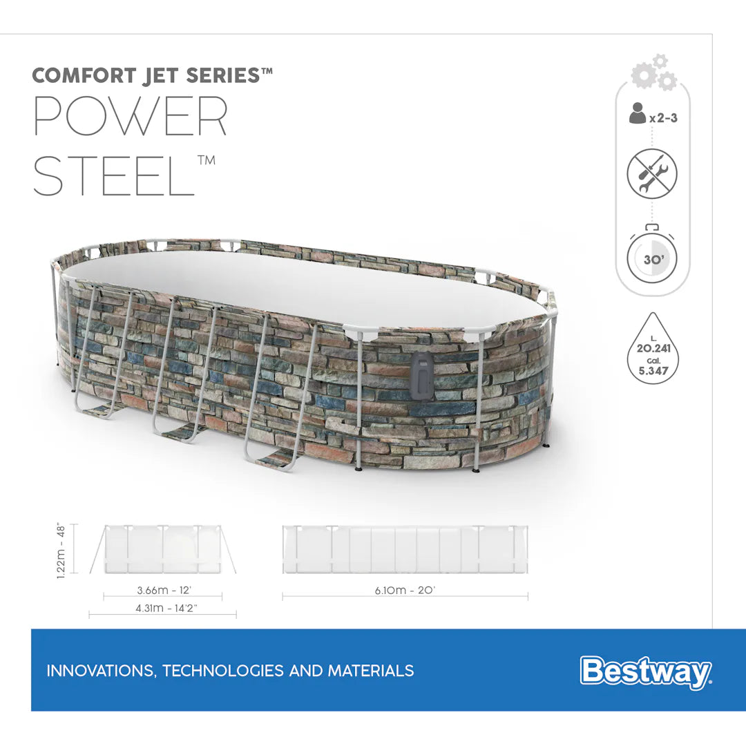 Piscina "Power Steel Comfort Jet" ovale - cm 610x366x122h - capacità lt 20.241 - (art 56719)