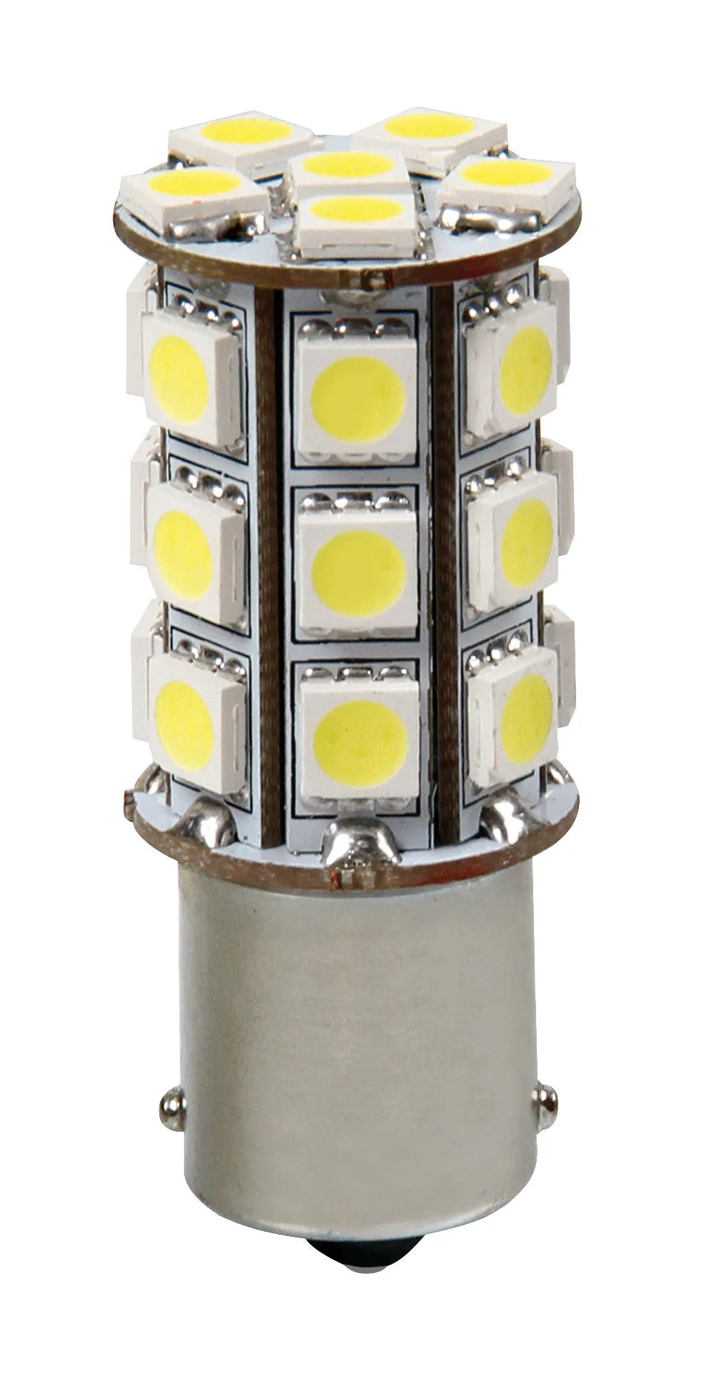 12V Led Series - 27 SMD x 3 chips - (P21W) - BA15s - 1 pz su fondo bianco