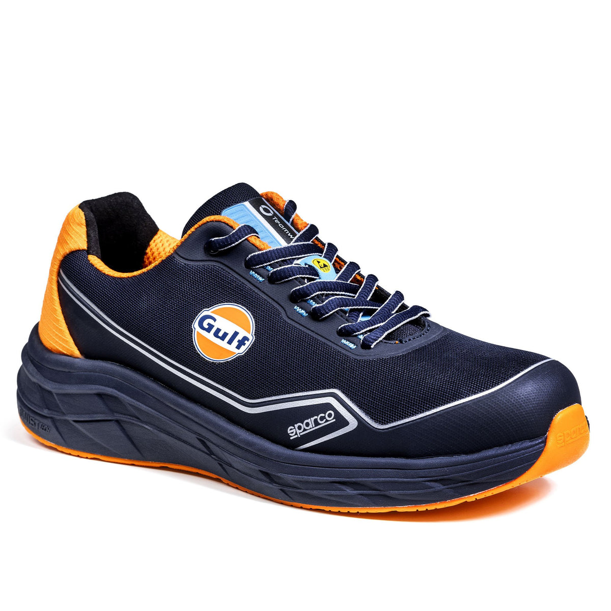 Scarpe antinfortunistiche basse Sparco Mirage Gulf ESD S1PS SR FO HRO blu marine/arancio fluo