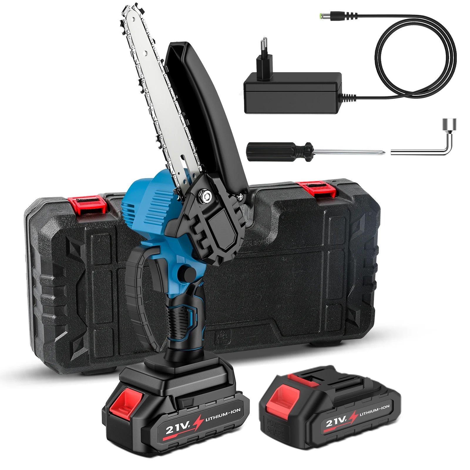 21V 6 Inch Mini Electric Pruning Saws Portable Rechargeable Small Wood Splitting Chainsaw Woodworking Tool for Garden Orchard