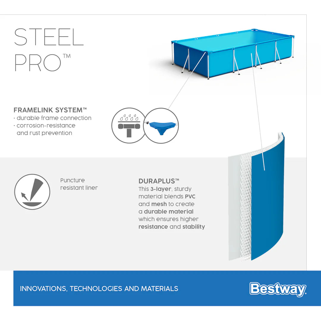 Piscina "Steel Pro" rettangolare con telaio portante - cm 259x170x61h - kg 14,4 - lt 2.300 (art.56403)