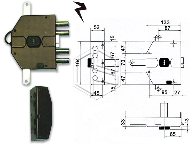 Serratura Elettrica Triplice Yale 8230 Segreta per Legno - Pompa Ent.60mm (DX/SX)