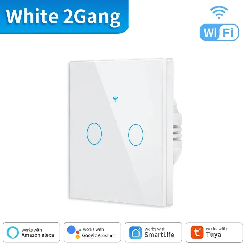 Tuya WIFI Smart RF433 Wall Galss Panel Switch EU 1/2/3/4 Gang Smart Life App Voice Control Work with Alexa Google Home
