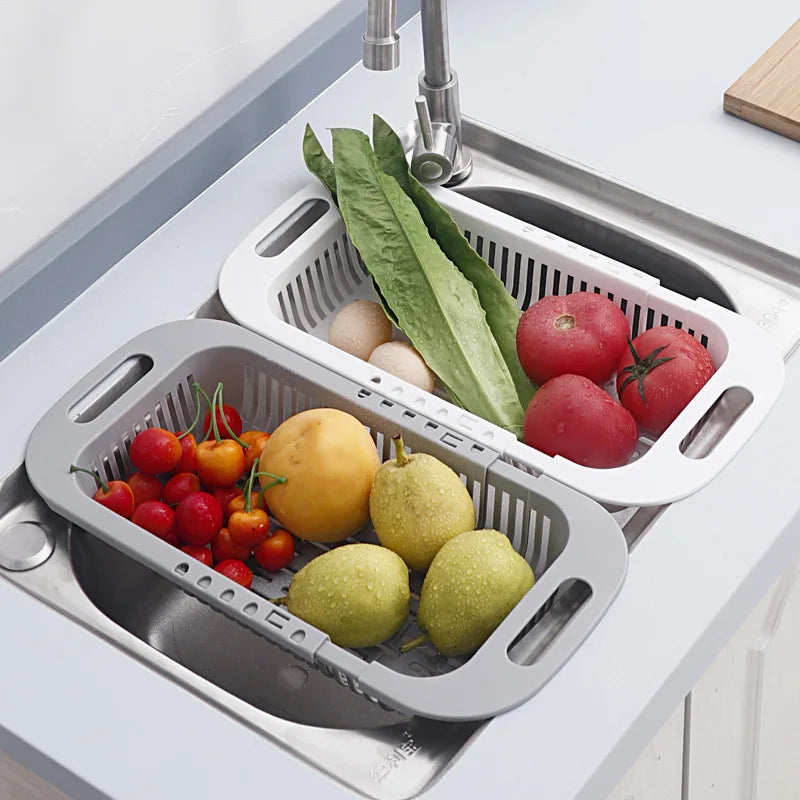 Kitchen Organizer Soap Sponge Holder Adjustable Vegetable Drain Basket Sink Rack Telescopic Drain Rack Kitchen Organizer Gadgets