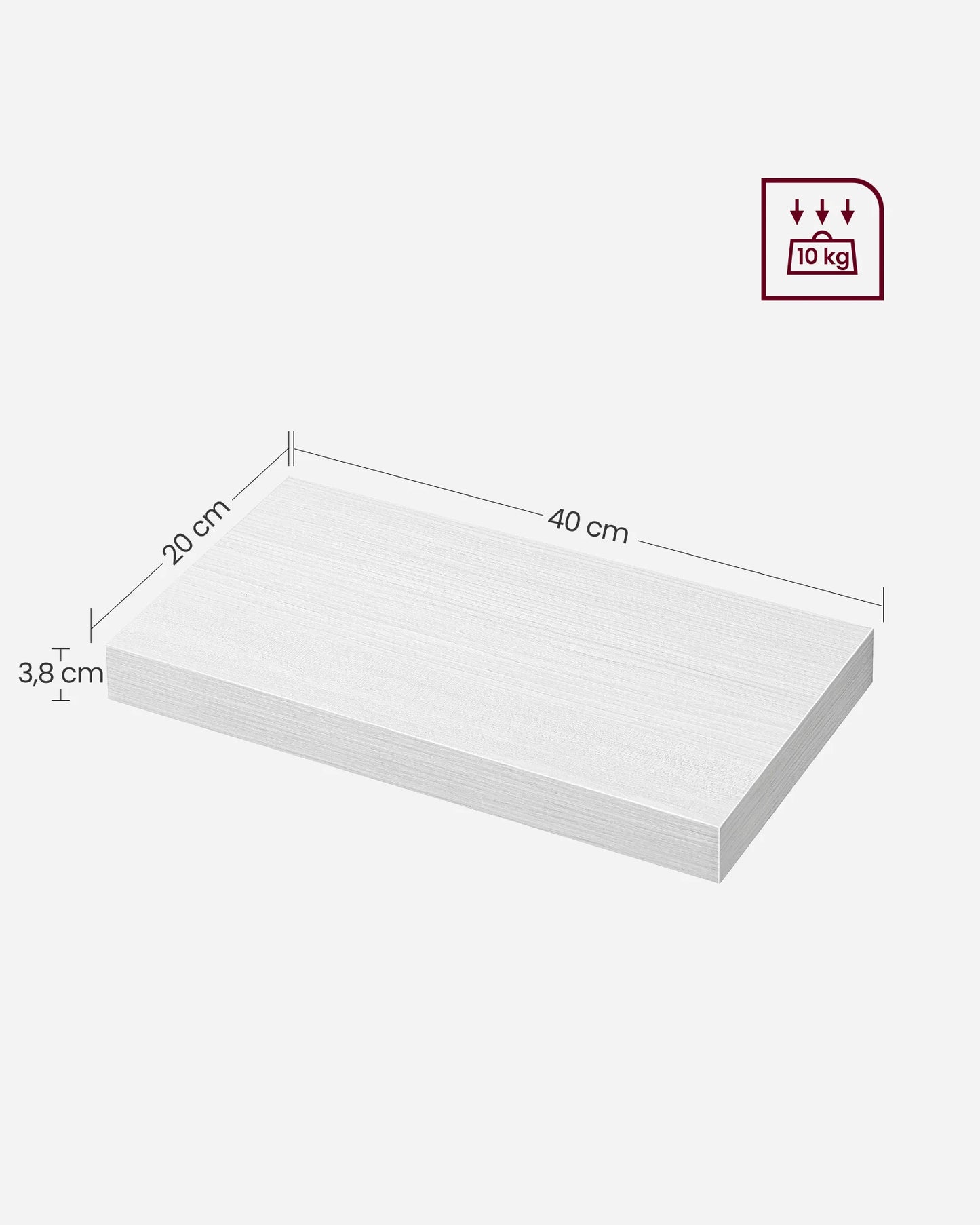 Floating Shelf, Wall Shelf for Books, Photos, Collectibles, 40 X 20 X 3.8 Cm, MDF, for Living Room, Kitchen, Bedroom