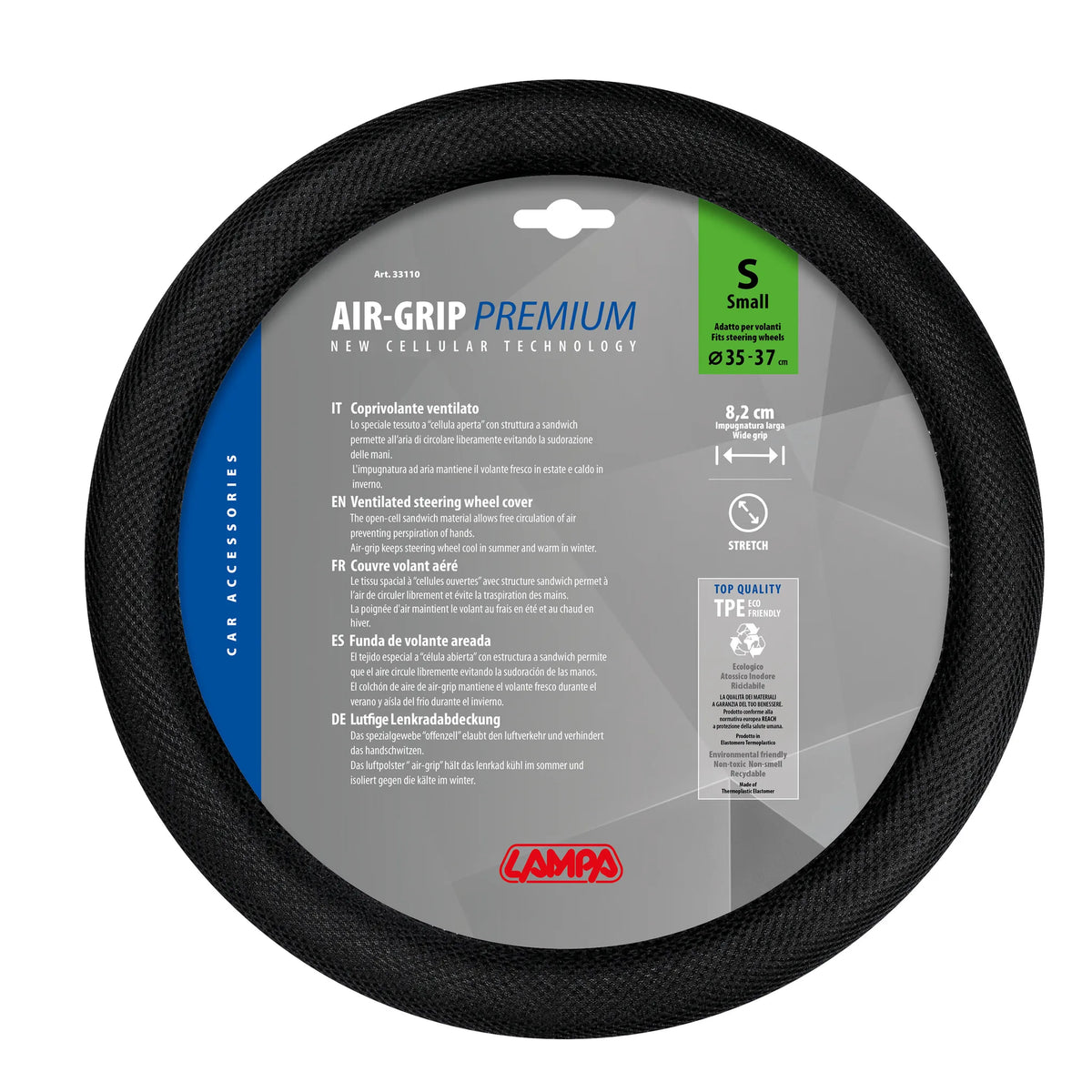 Air-Grip Nero, coprivolante ventilato - S - Ø 35/37 cm su fondo bianco