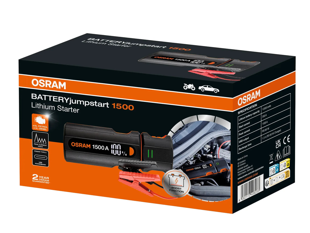 La confezione di BATTERYjumpstart 1500, avviatore di emergenza con funzione