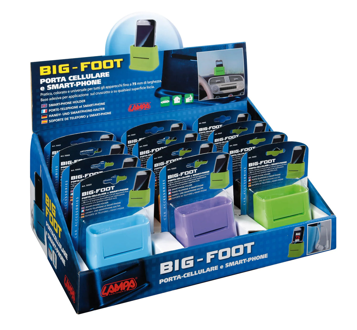 La confezione di Big-foot, porta cellulare e smart-phone - Display 12 pz