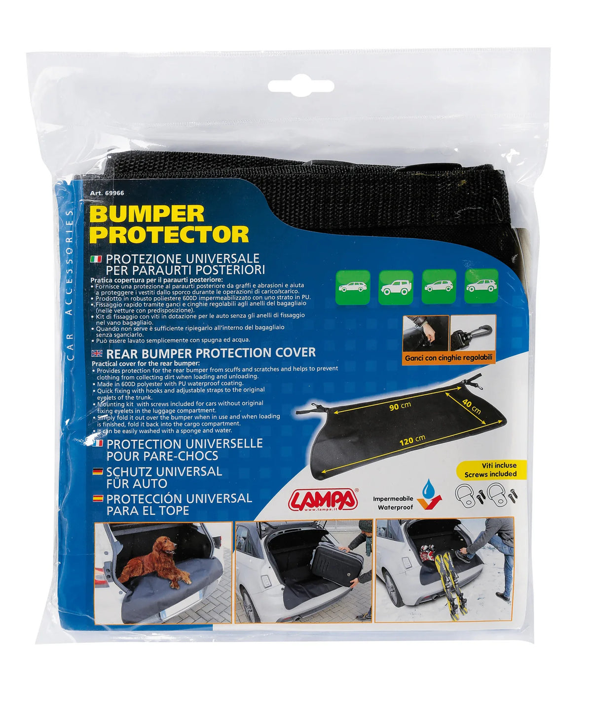 La confezione di Bumper Protector, protezione per paraurti posteriori