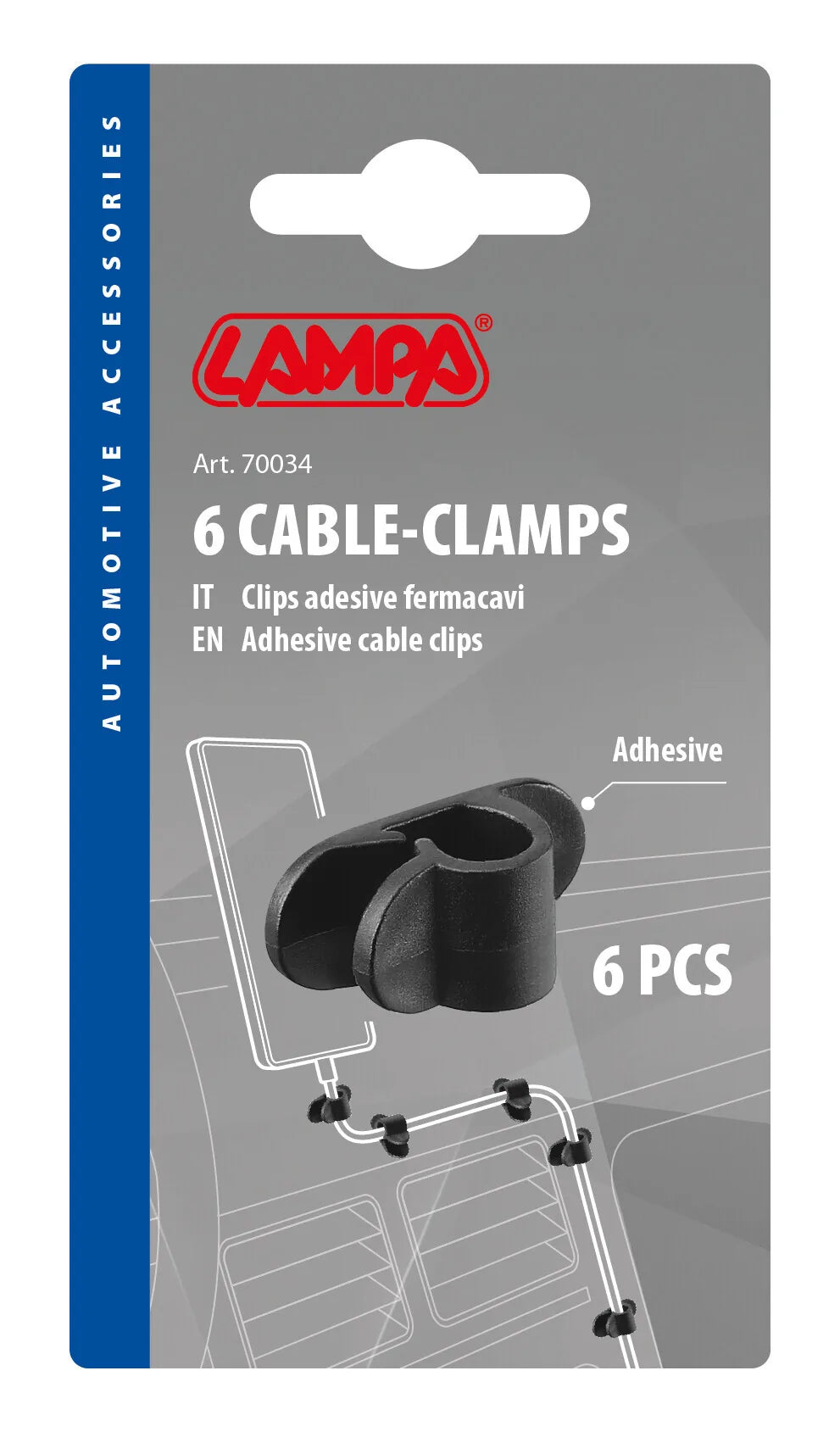La confezione di Cable-Clamp, clips fermacavi adesive, 6 pz