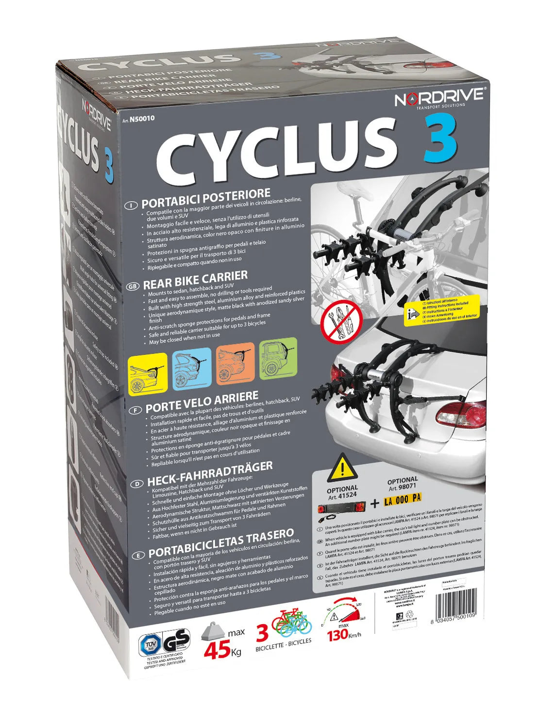 La confezione di Cyclus 3, portabici posteriore