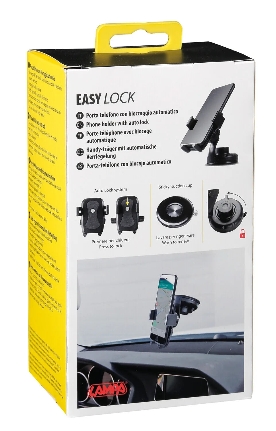 La confezione di Easy-Lock, portatelefono con bloccaggio automatico