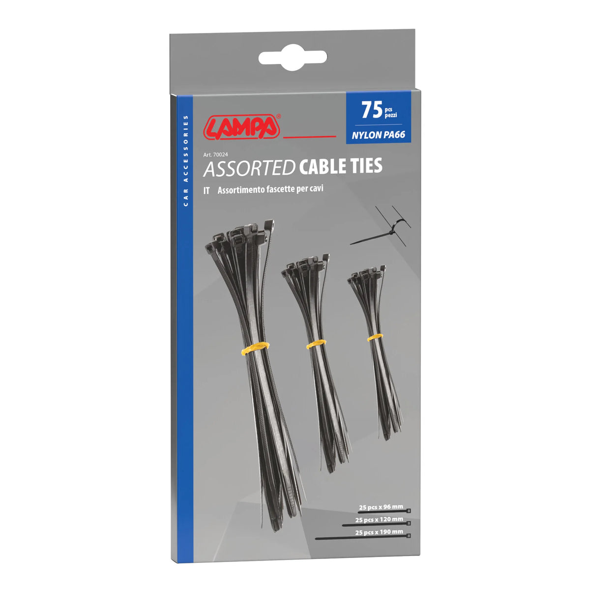 La confezione di Fascette in nylon per cavi, set 75 pz