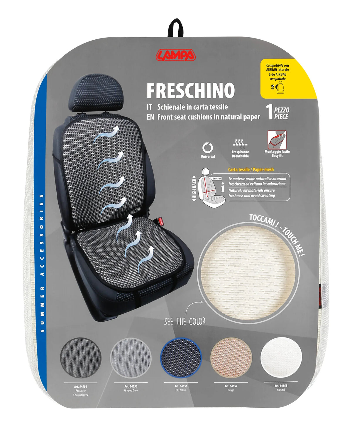 La confezione di Freschino, schienale in carta tessile