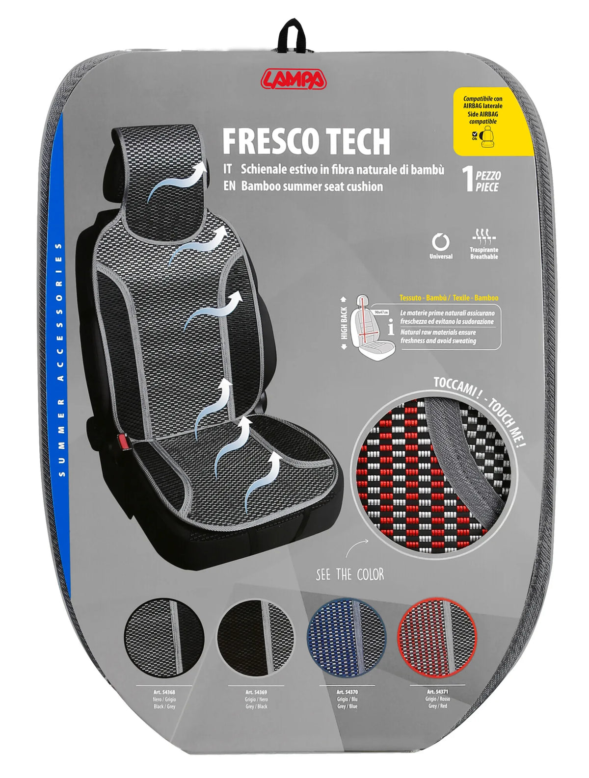 La confezione di Fresco-Tech, schienale estivo in fibra naturale di bambù