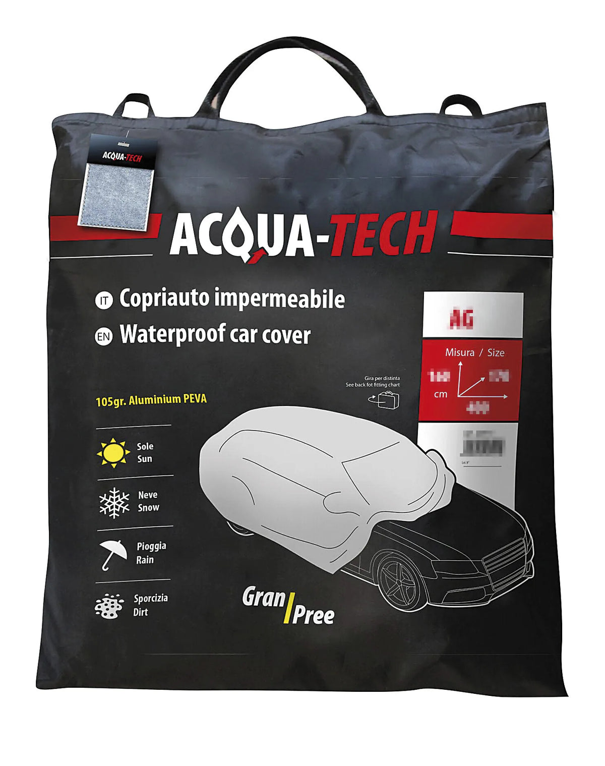 La confezione di Gran-Pree Acqua-Tech, copriauto impermeabile, vista 2