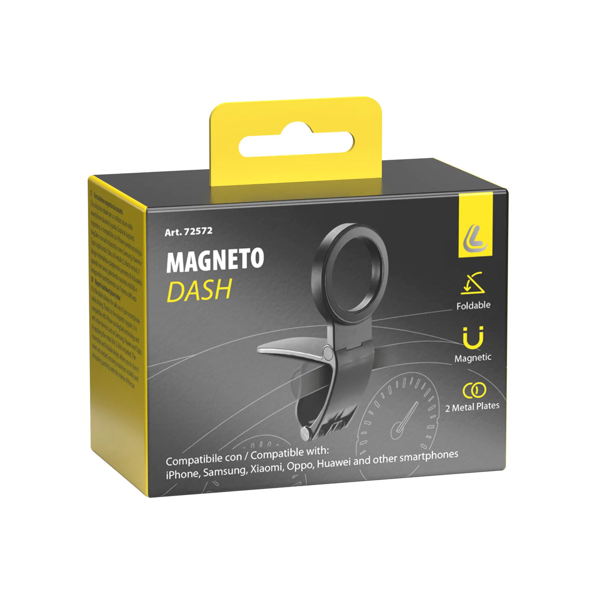 La confezione di Magneto Dash, porta telefono magnetico da cruscotto