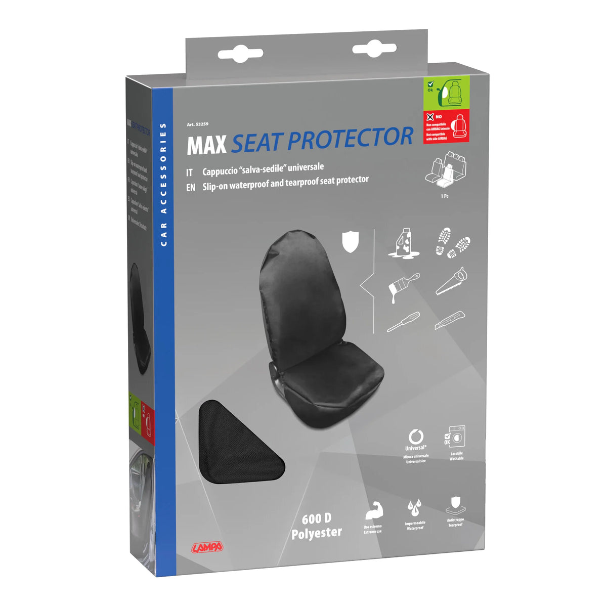 La confezione di Max Seat Protector, il salvasedile impermeabile universale