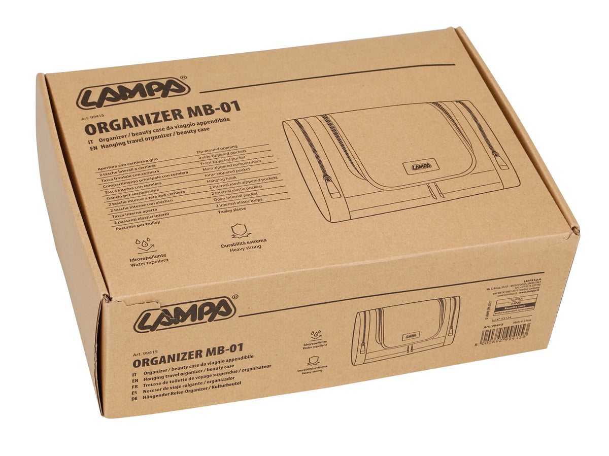 La confezione di MB-01 Organizer, Beauty case da viaggio appendibile
