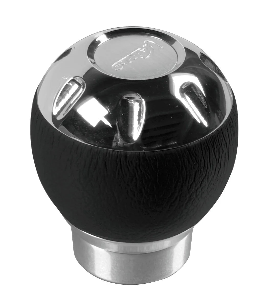 Nippon - Pomello leva cambio — pomello leva cambio in pelle con inserti in alluminio cromato