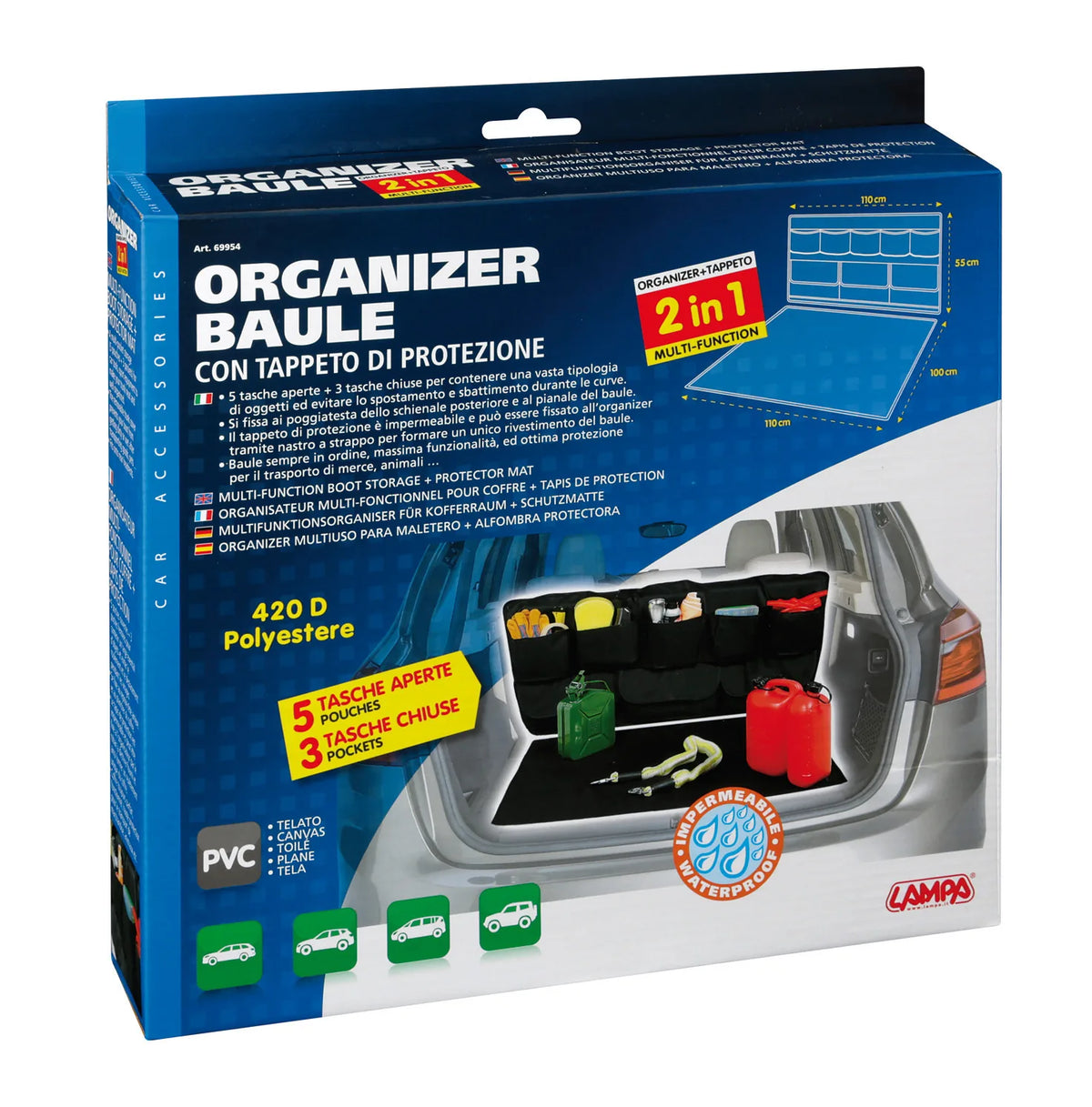 La confezione di Organizer baule con tappeto di protezione