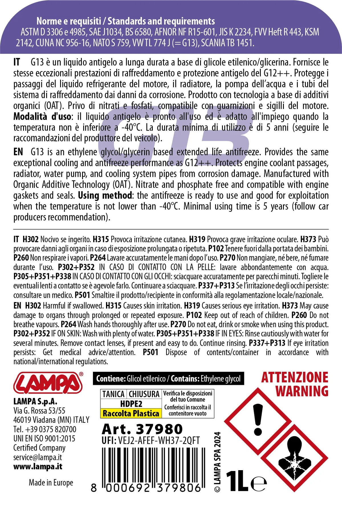 La confezione di Premium Series Viola G13, liquido antigelo radiatore