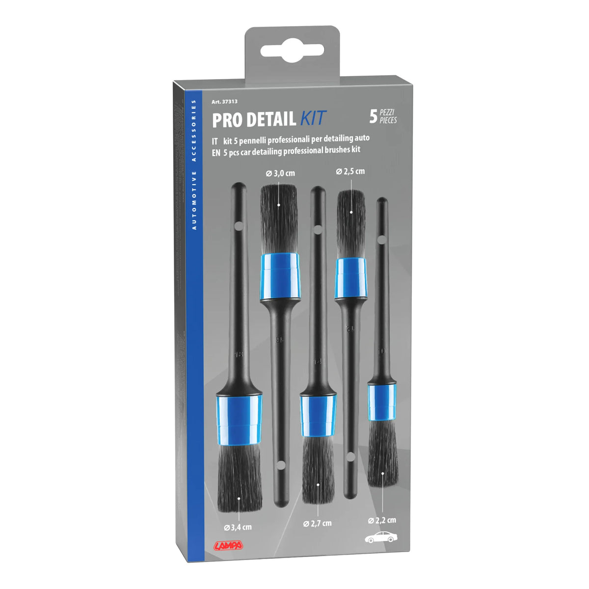 La confezione di Pro Detail Kit 5 pennelli professionali per detailing auto