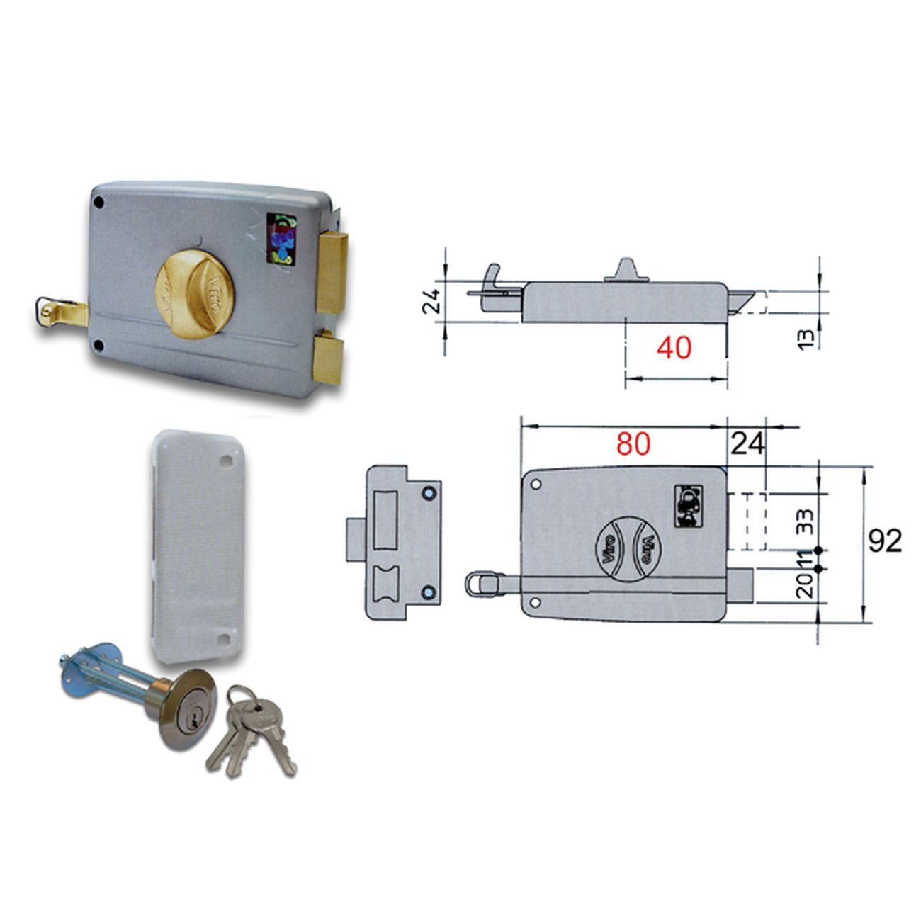 Viro 7603 Serratura Applicare Mm60 Sx Pom Cil Stac