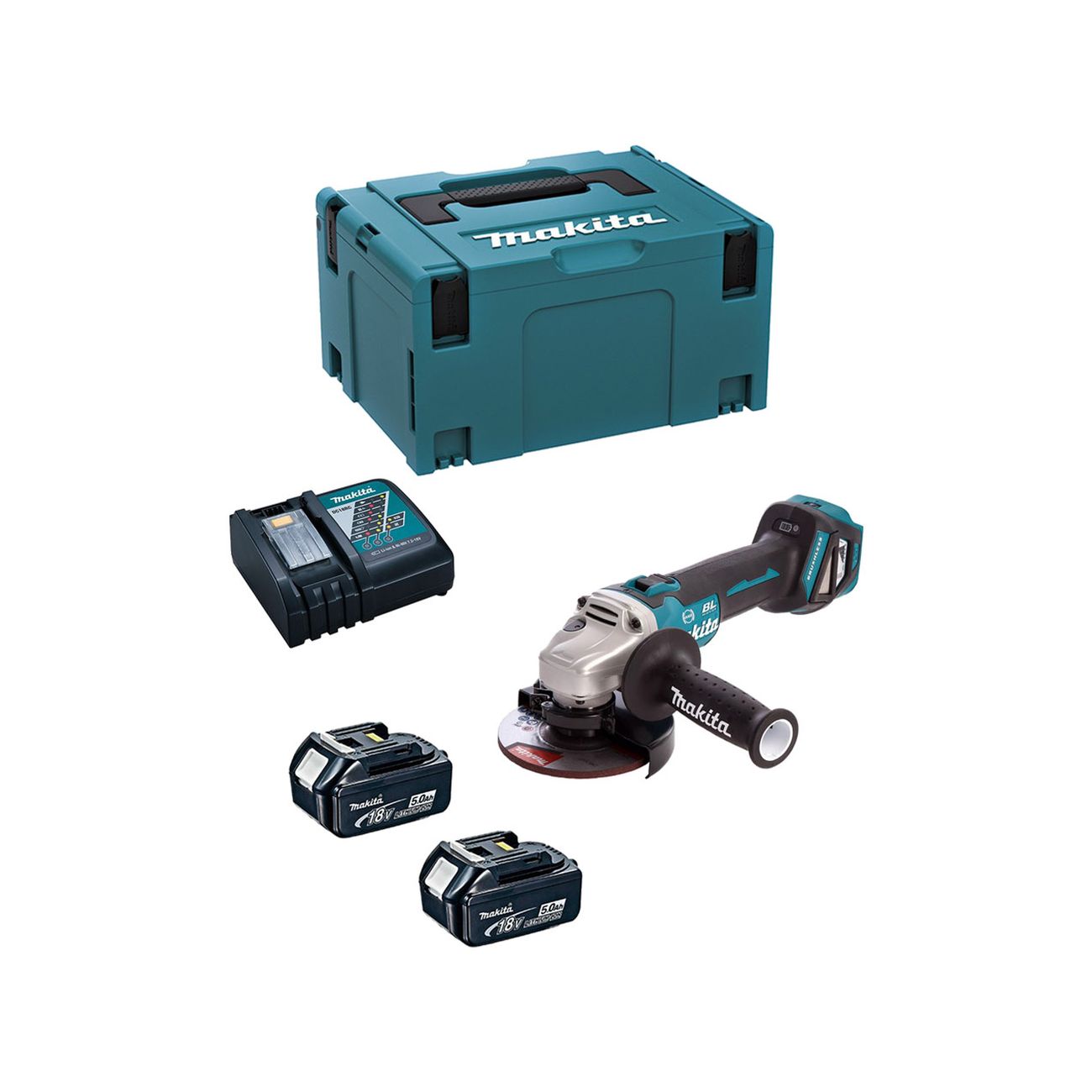 Smerigliatrice angolare 'dga513rtj' 18v batt.5,0 ah litio - 2 batterie