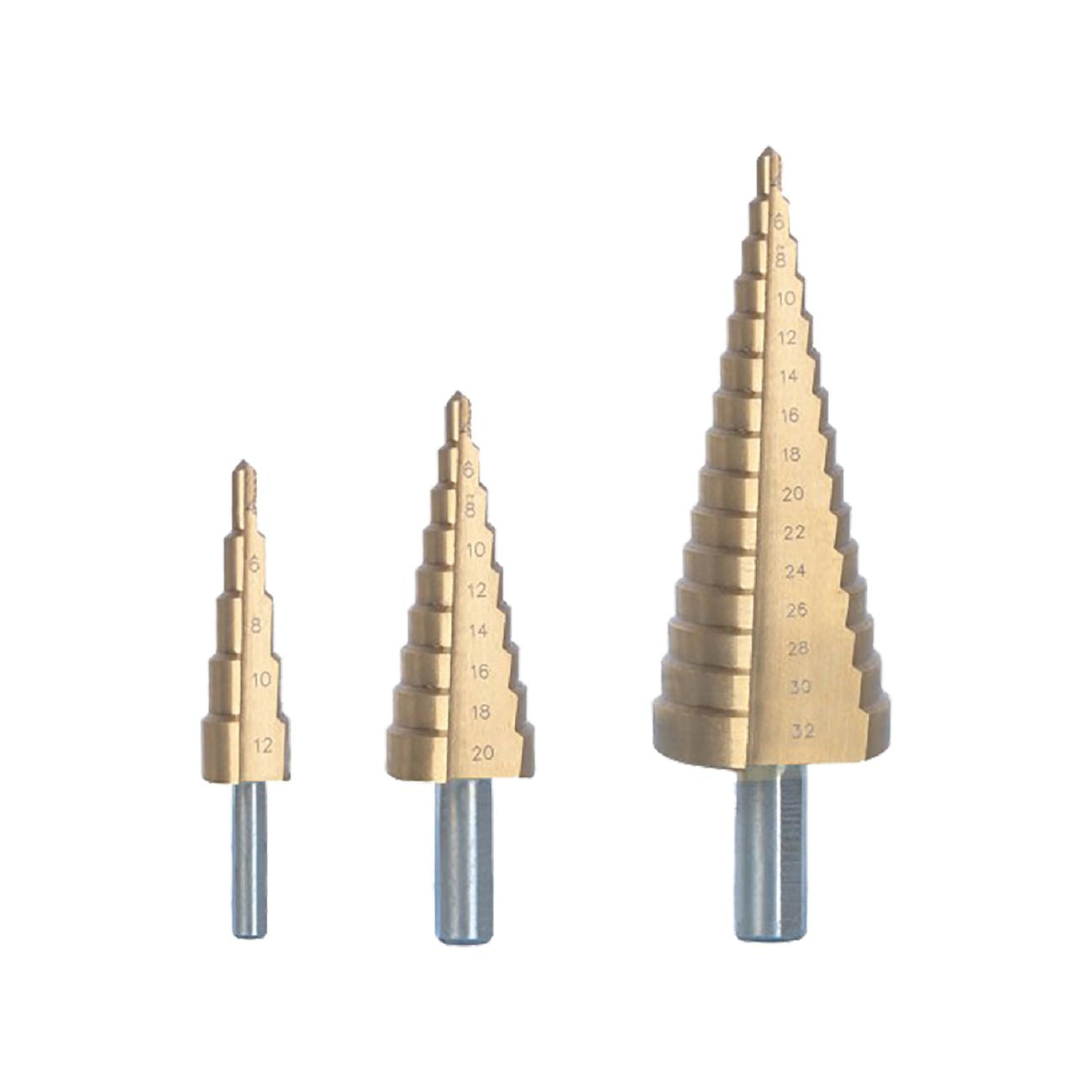 Fresa conica a gradini hss in set 3 pezzi