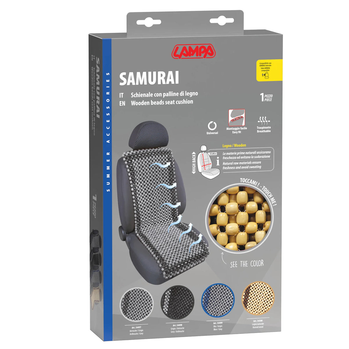 La confezione di Samurai, schienale in palline di legno - Blu/Grigio