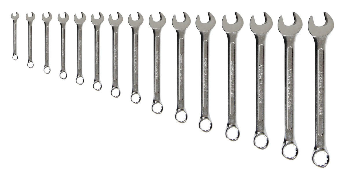 Set 15 chiavi combinate — misure: 6-7-8-9-10-11-12-13-14-15-17-19-21-22-23