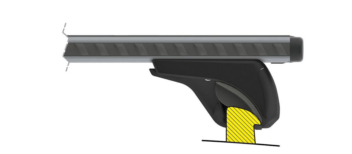 Disegno tecnico quotato di Silenzio In-Rail, set completo barre portatutto in alluminio, con le misure, vista 3