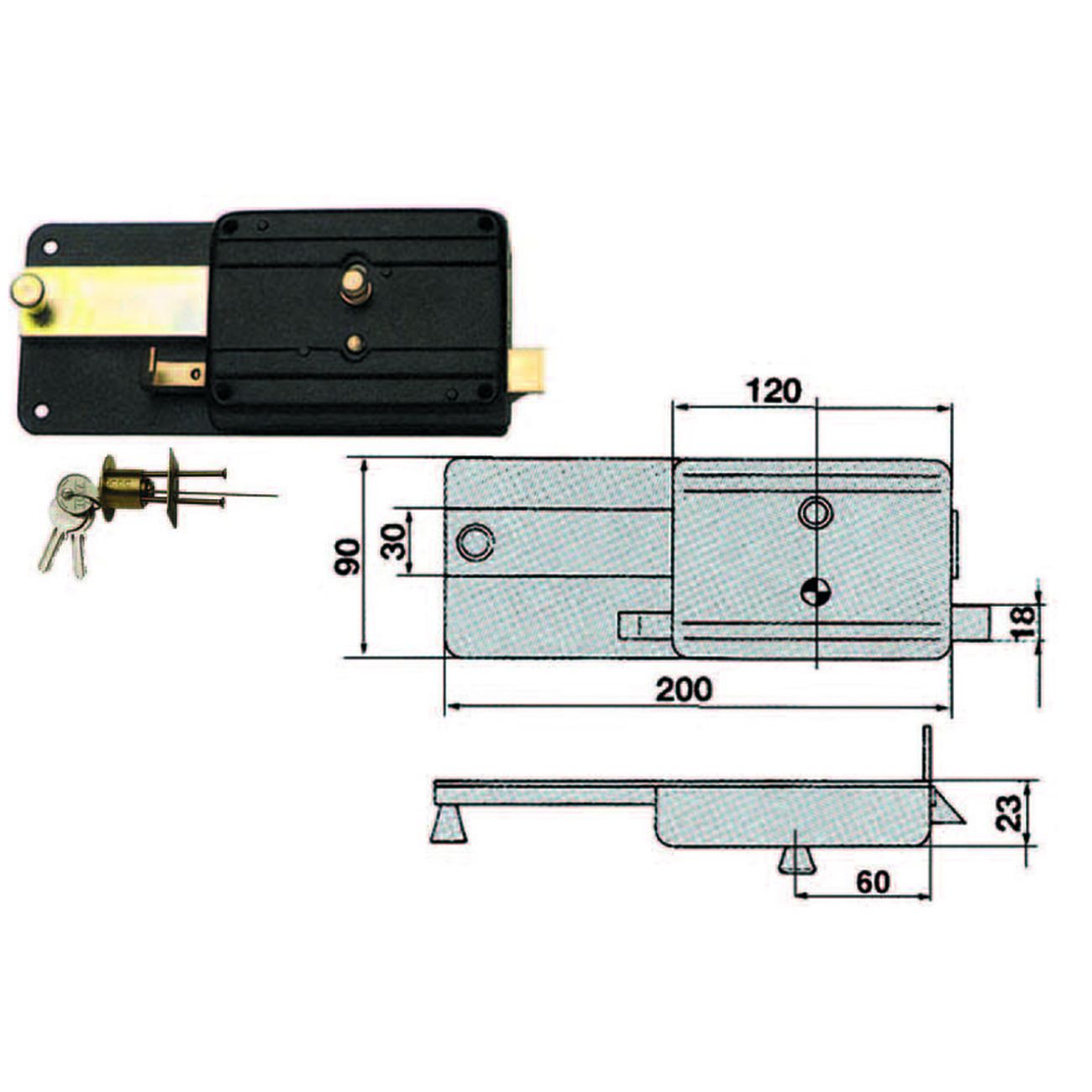 Ferroglietto con catenaccio 6 mand. e scr. separato cil. stacc. 230cs - mm.60 (230/cs)A