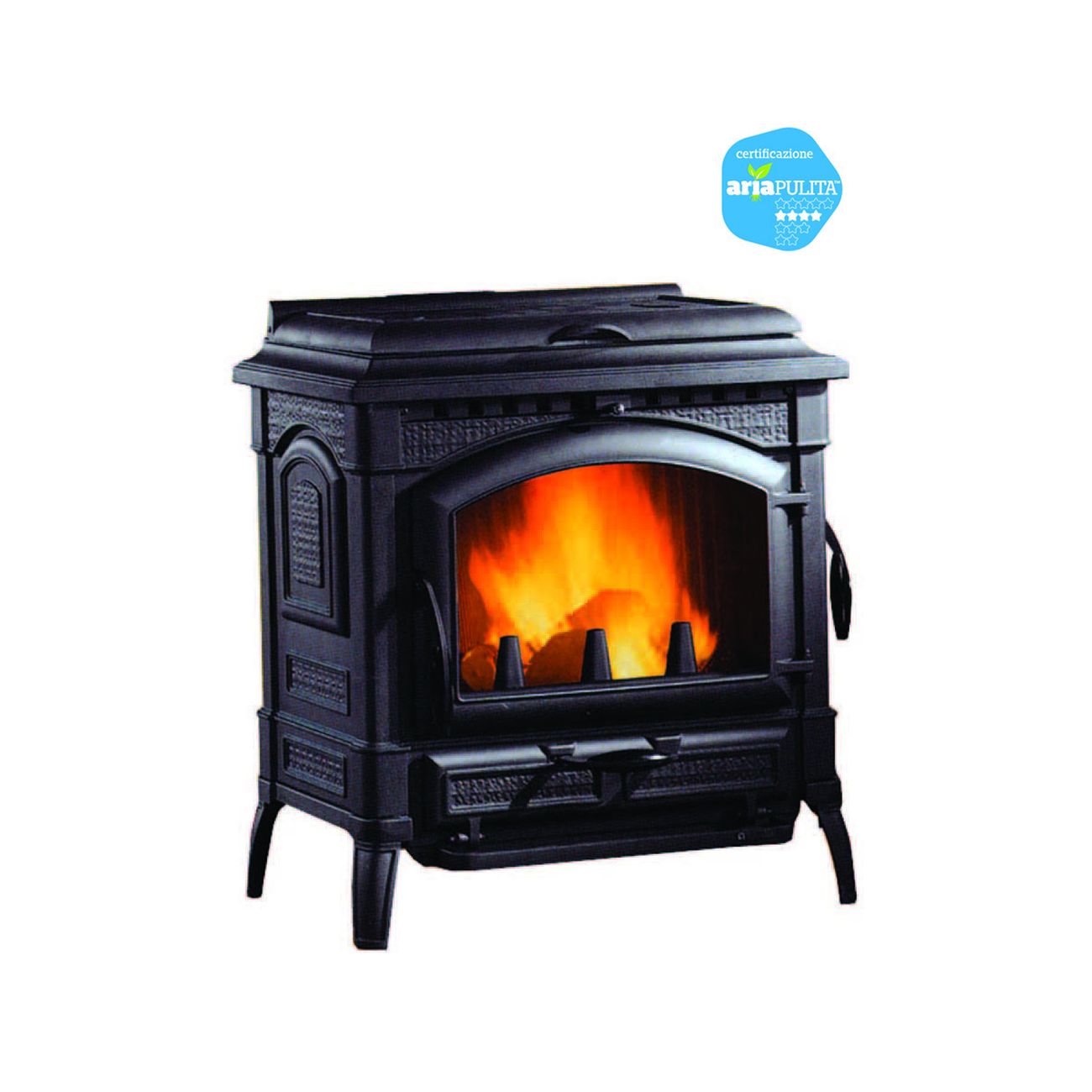 Stufa a legna isotta con cerchi evo 11,9 kw antracite - misure cm.79x66x83h. - peso kg.216