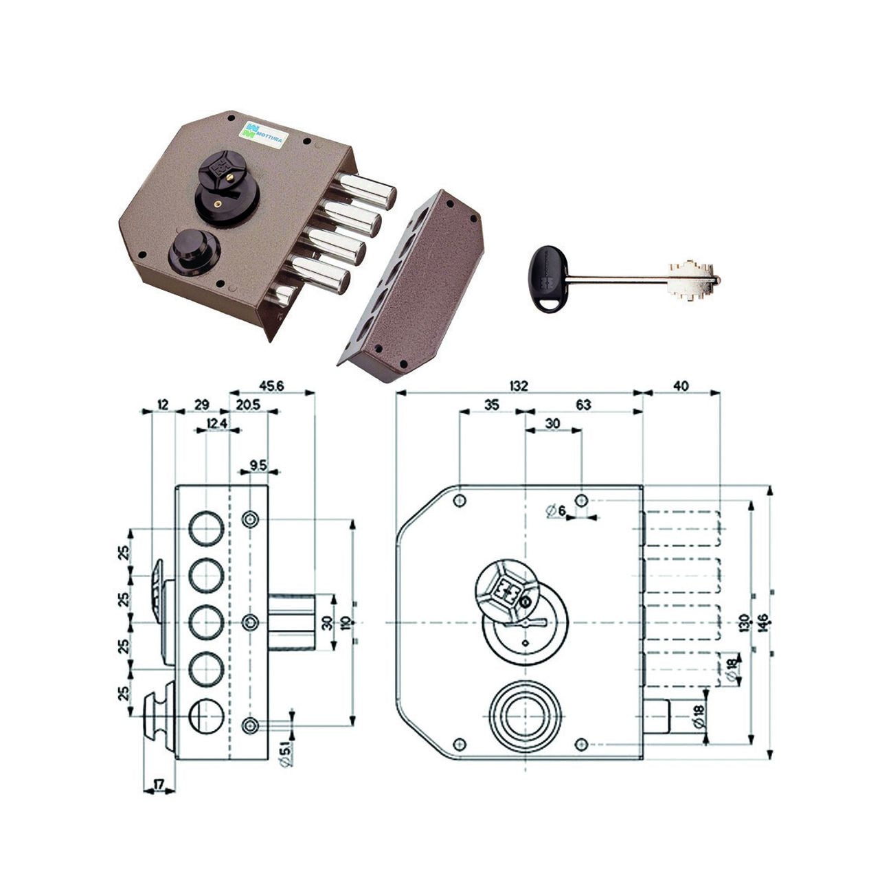 Serratura Laterale Da Applicare Con Scrocco Doppia Mappa 20510 - mm.60 DX (20510VDDM)