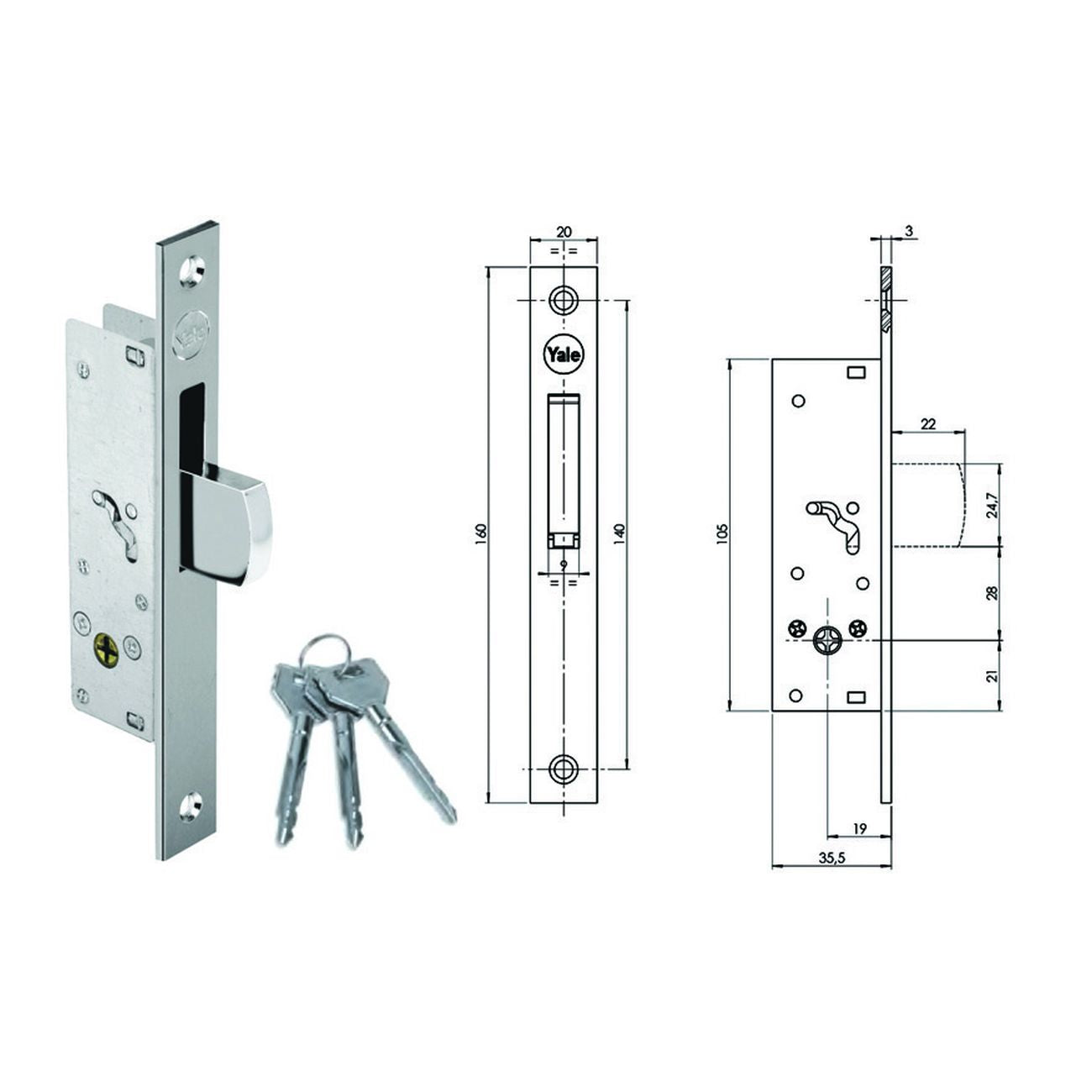 Serratura da infilare montanti caten. basculante chiave a oce f58 - mm.20 (yf5820)