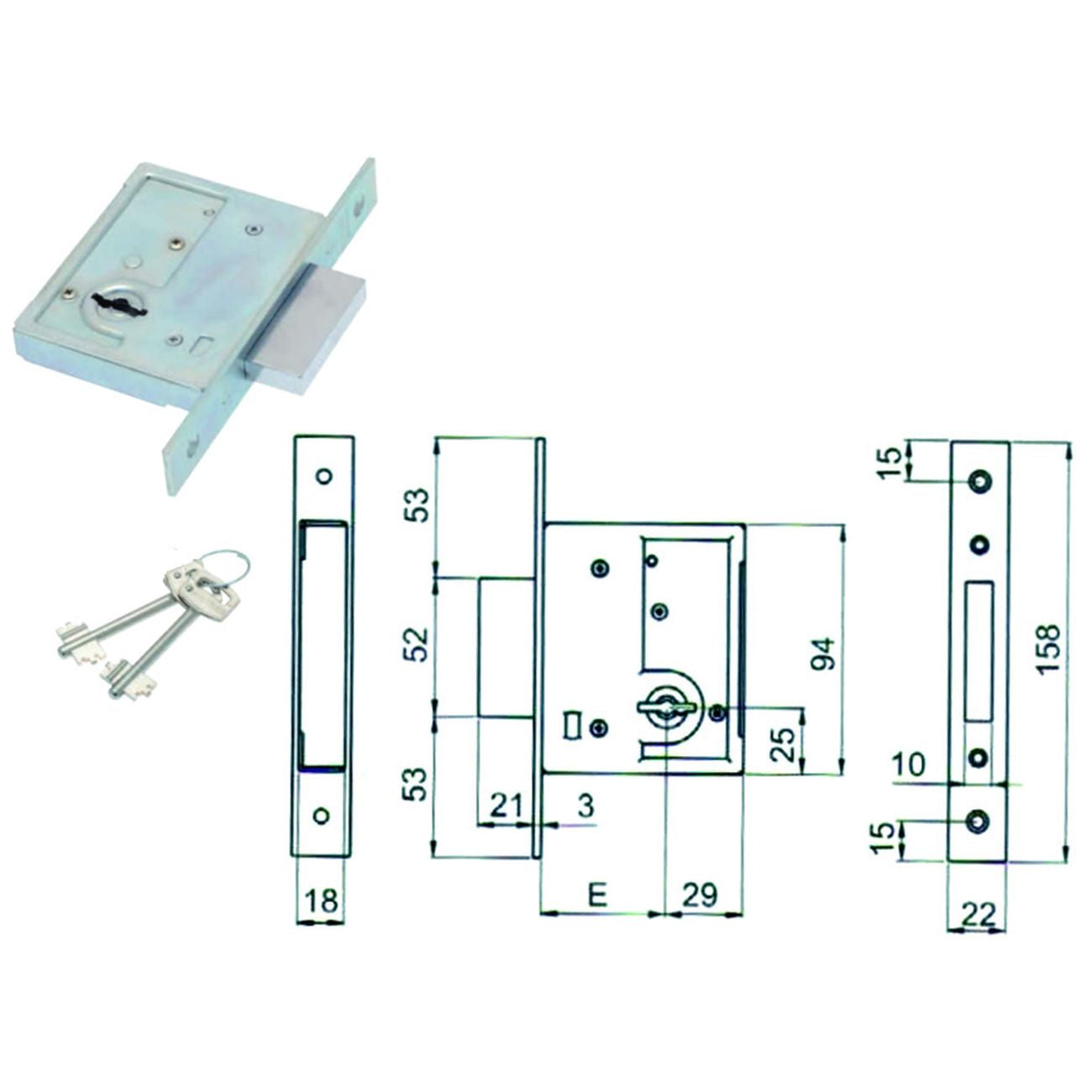 Serratura Da Infilare Doppia Mappa 4000 - mm.40 (04000 40 2C CI ZB)