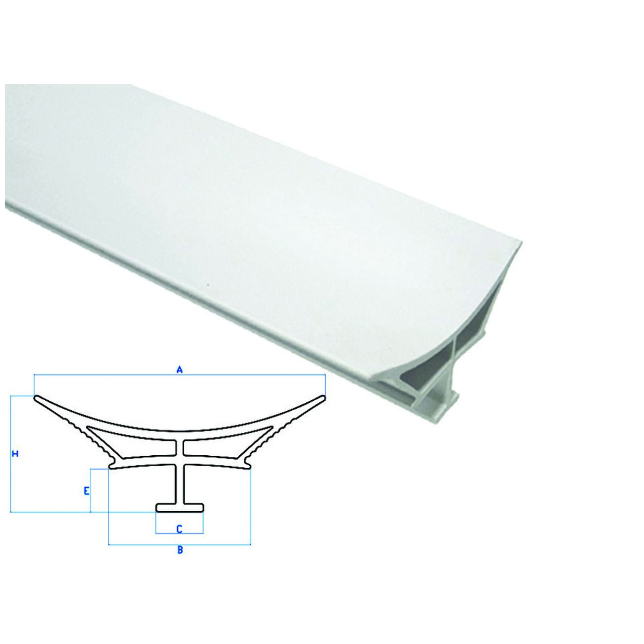 Profilo Raccordo Igienico Rigido Con Laterali Morbidi Magnum Bianco - mm. A=65 B=31,6 C=10,5 E=9,6 H=26 - barre mt.2 - 10 pz