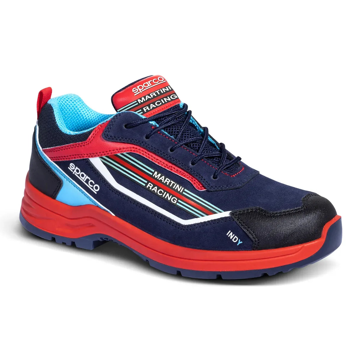 Scarpe antinfortunistiche basse Sparco Indy Martini-R ESD S3S SR FO LG blu marino e rosso