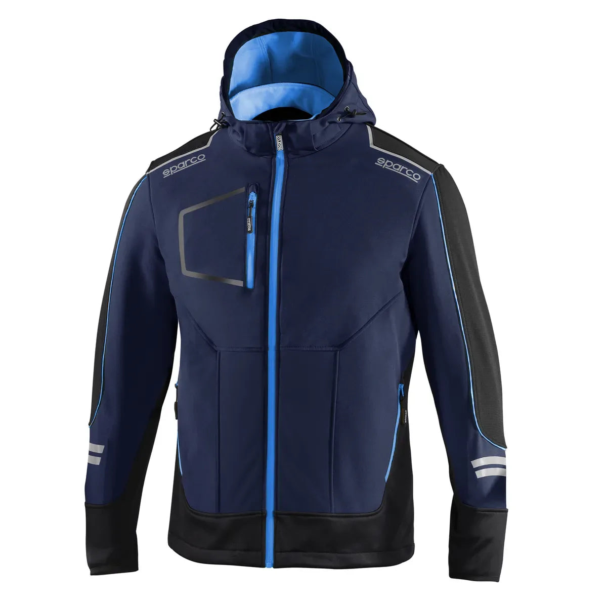 Giacca da lavoro Sparco Soft-Shell Tech con cappuccio removibile Blu Marine / Azzurro