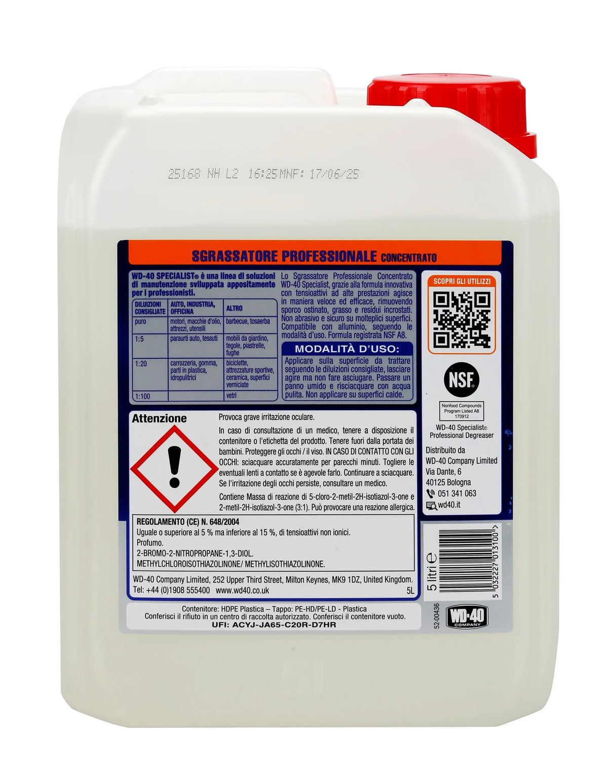 WD40 SPEC.SGRASSANTE PROF.TANIC 5LT su fondo bianco, vista 2
