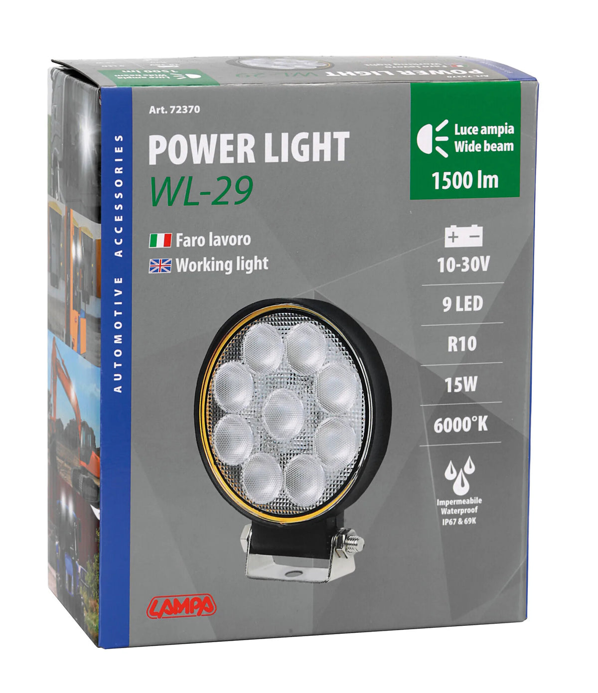 La confezione di WL-29, faro ausiliario a 9 Led - 12/24V