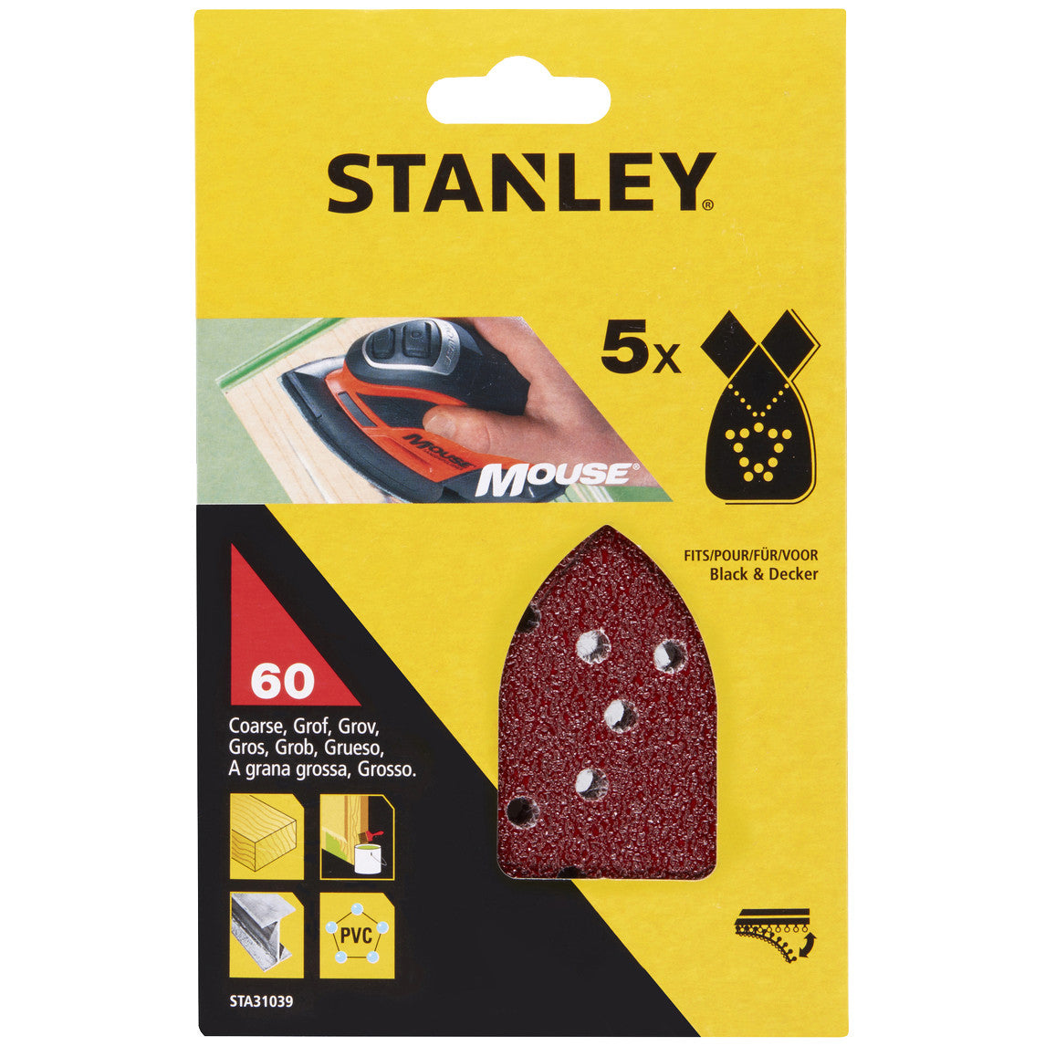 Piranha/stanley sta31039 (x31039) 5 fogli velcro x mouse gr.60