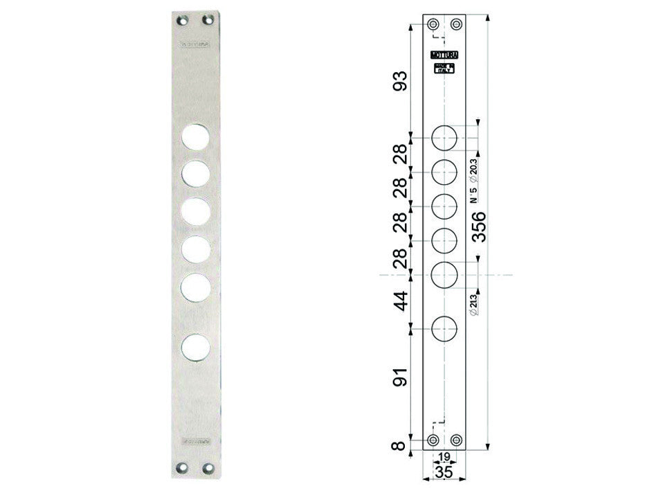 Contropiastre per serrature porte blindate 94275 - interasse mm.28, mm.35x356x3 (942750028) MOTTURA