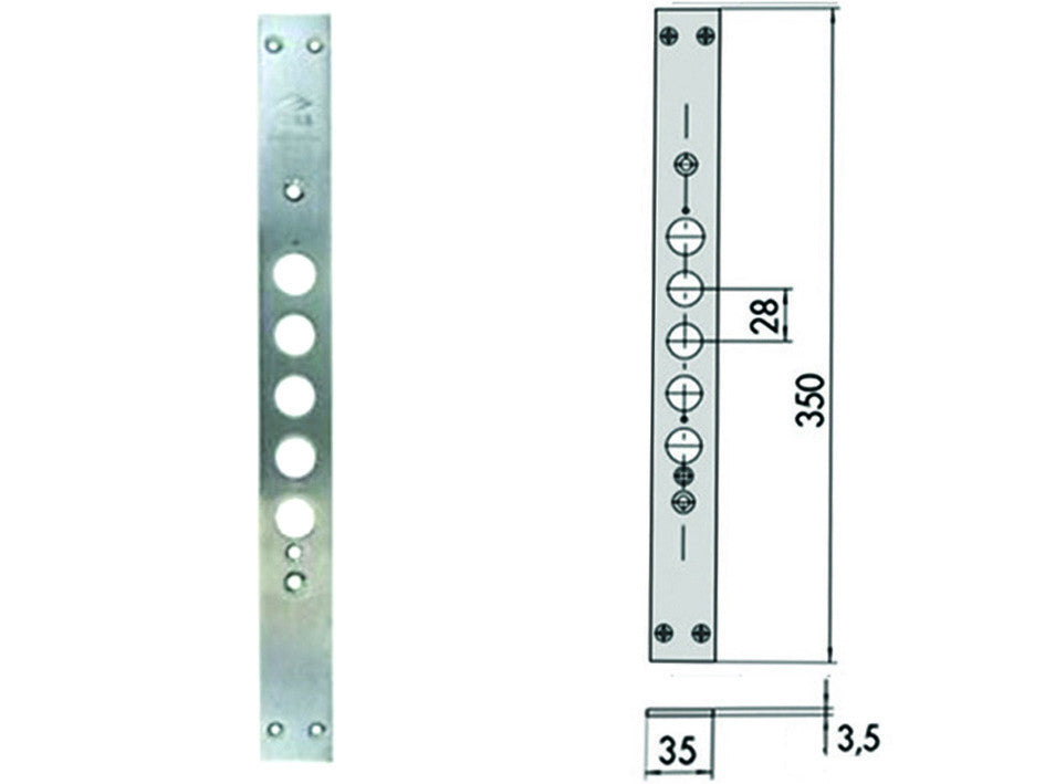 Contropiastra per serrature porte blindate 06221 01 - mm.35x350, spessore mm.3,5 (0622101) CISA