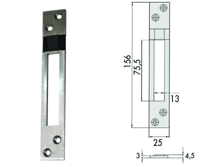 Contropiastra per serrature infilare profilati in alluminio 06462 20 - mm.25x156, spessore mm.4,5 (0646220) CISA