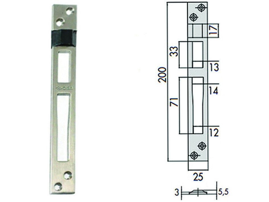 Contropiastre per serrature infilare profilati in alluminio 06462 01 - mm.25x200, spessore mm.5,5 (0646201) CISA
