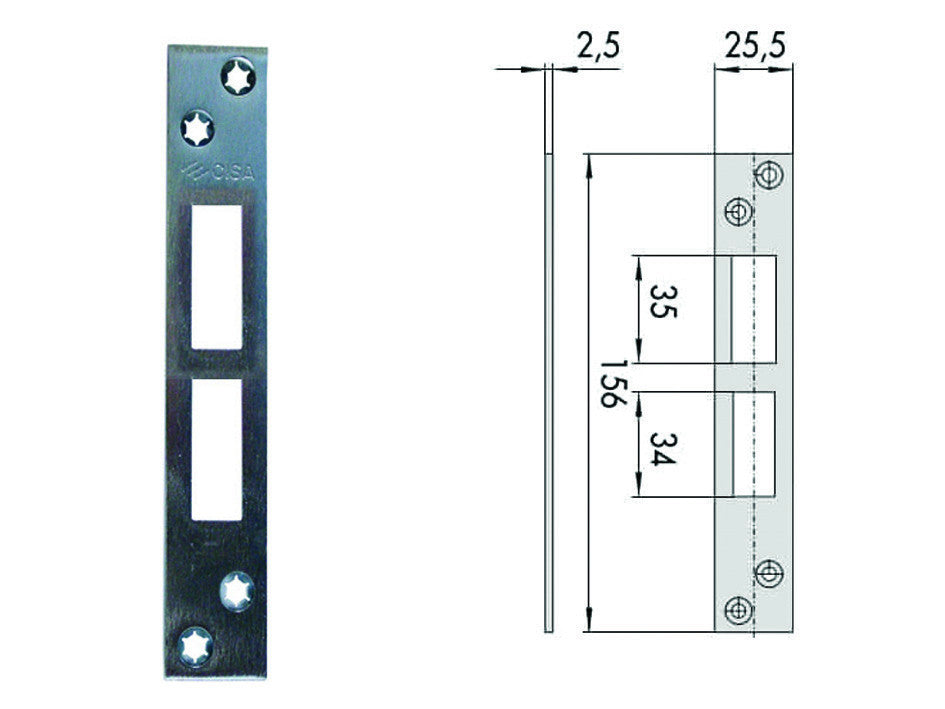 Contropiastra per serrature infilare profilati in ferro 06232 01 - mm.156x25,5 spessore mm.2,5 (06232 01) CISA