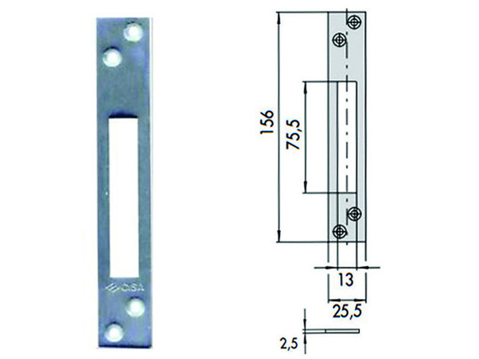 Contropiastra per serrature infilare profilati in ferro 06232 00 - mm.156x25,5 spessore mm.2,5 (06232 00) CISA